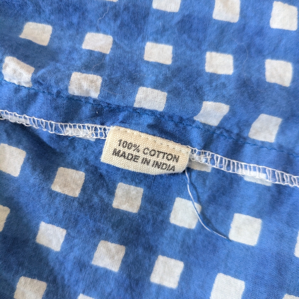 Blue Gingham Midi Dress S 100% Cotton Pockets Puff Sleeve Cottagecore Prairie - Picture 5 of 5